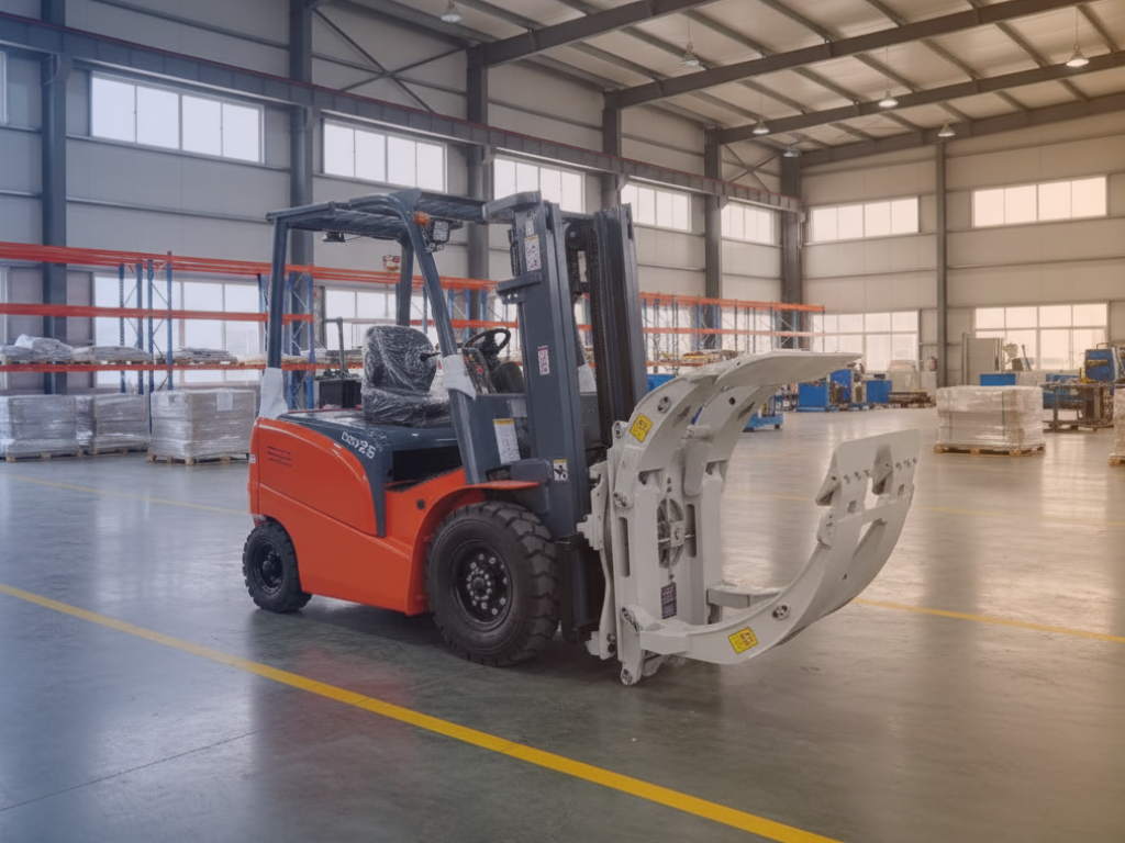 Grúa Horquilla con Clamp Porta Rollos