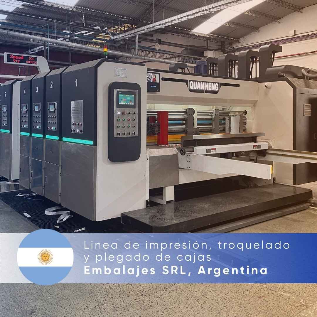 Linea de impresión, troquelado y plegado de cajas Embalajes SRL, Argentina