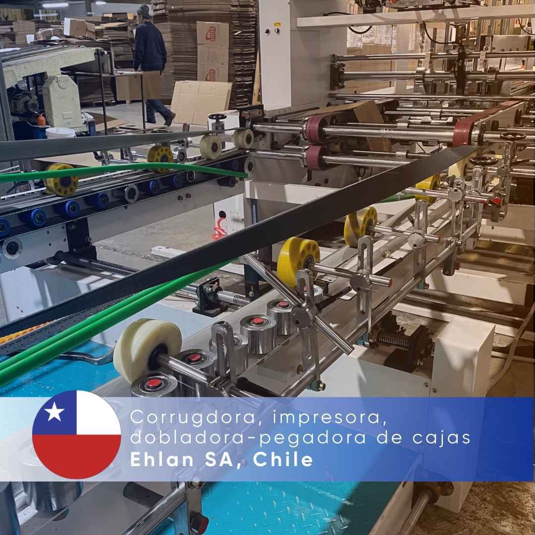 Corrugdora, impresora, dobladora-pegadora de cajas Ehlan SA, Chile
